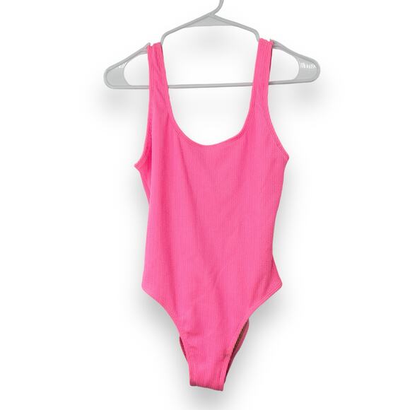Cotton On Large Ribbed one piece Swim suit Scoop Back Barbie Bubblegum Pink - Picture 1 of 11